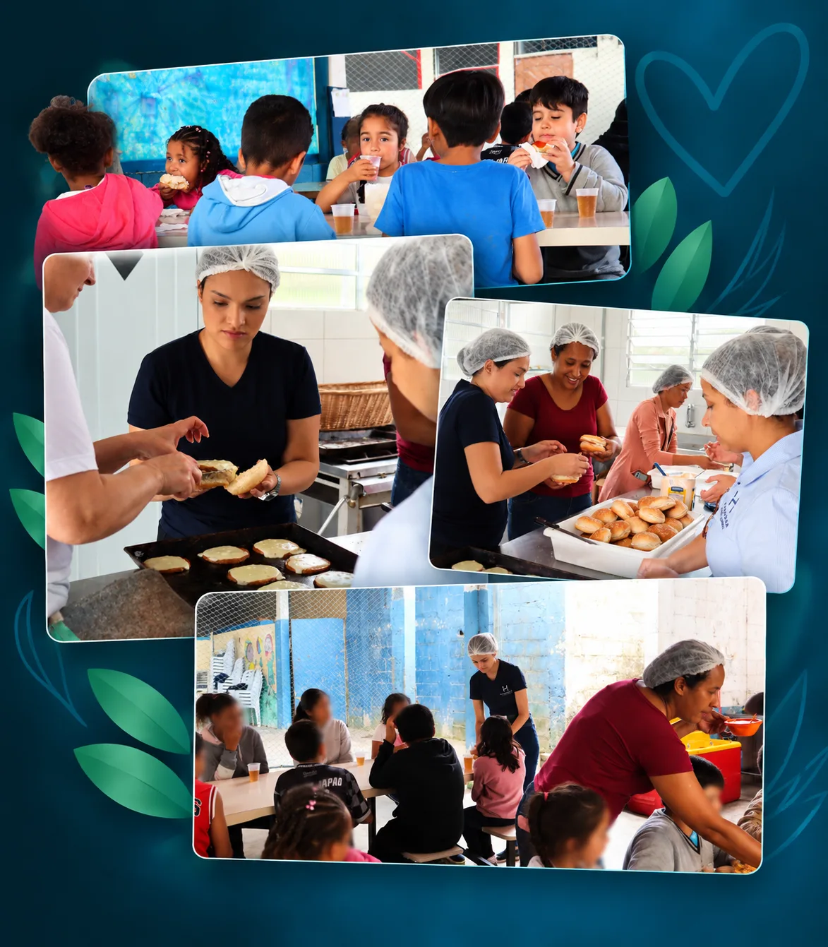 Voluntários da Hanaoka servindo lanche a crianças no projeto Educando para a Vida
